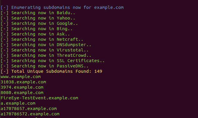 Example result Sublist3r