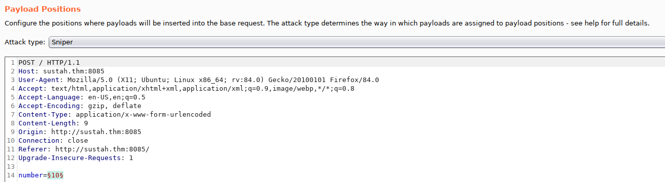 TryHackMe Sustah - Burp Intruder