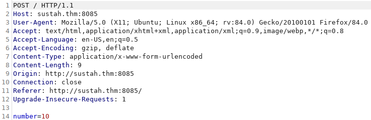 TryHackMe Sustah - intercept request