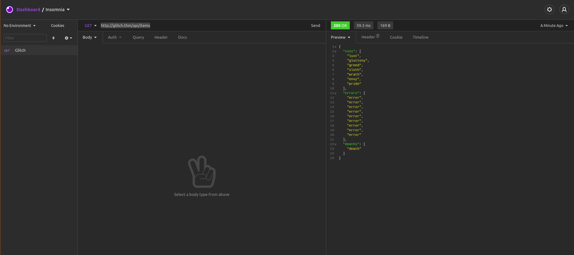 TryHackMe Glitch Insomnia API Items
