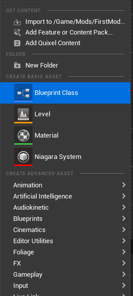 Create a new Blueprint Class
