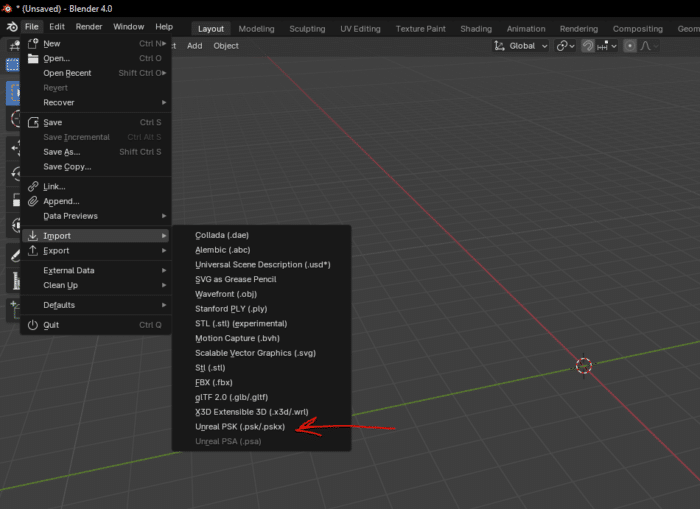 Import from Unreal PSK Blender