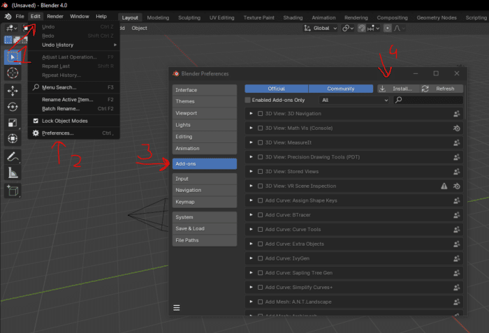 Installing an add-on in Blender