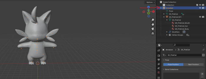 Rename SK_PinkCat to Armature in Blender
